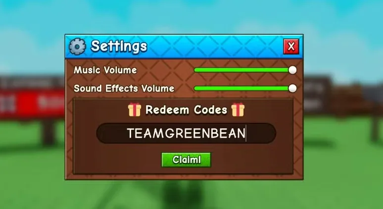 Grow a Garden 2 code redemption screen in Roblox