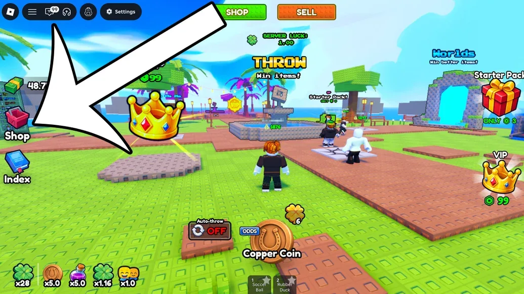 Throw a Coin Shop button on the left side of the Roblox screen